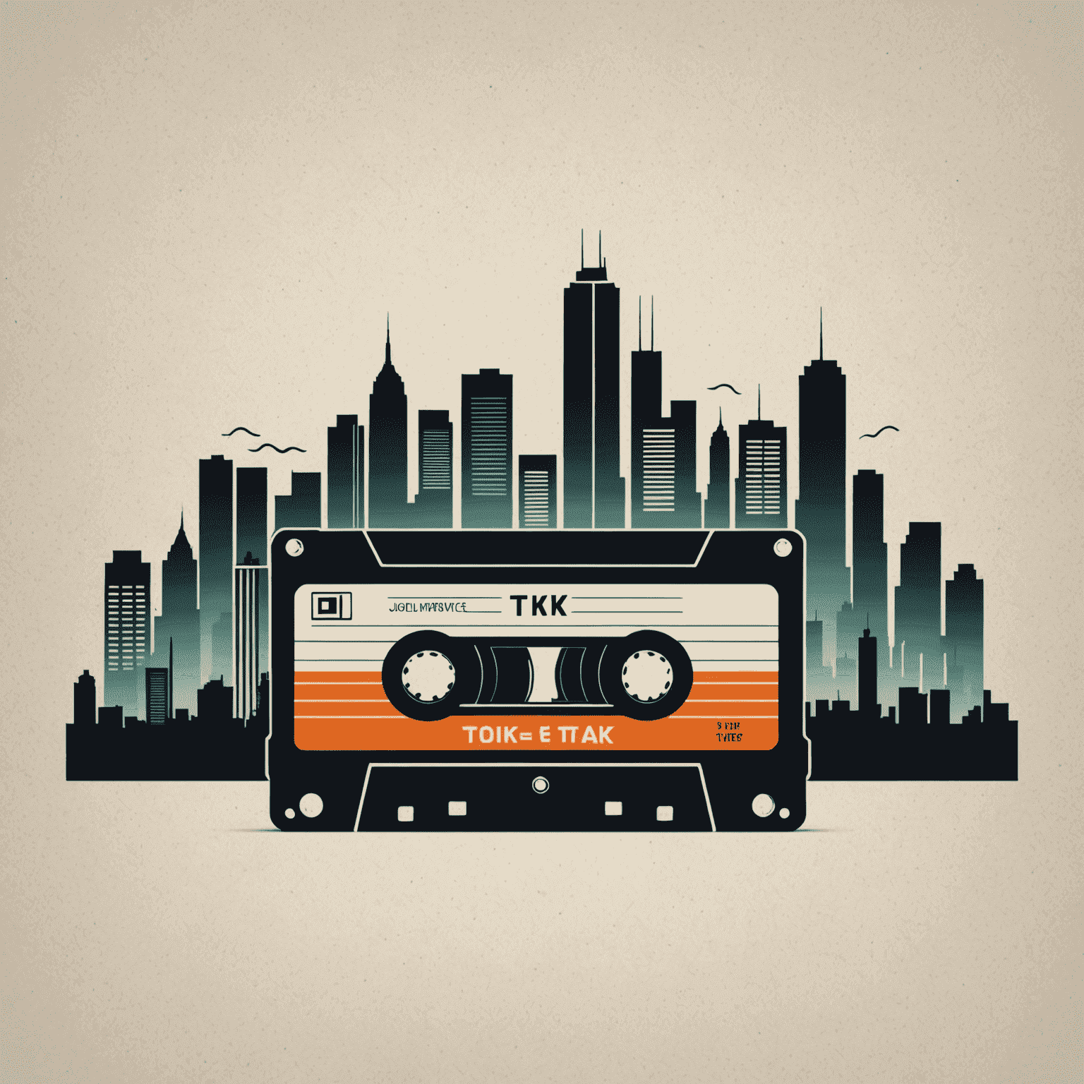 Tik_Tak Logo - A stylized cassette tape with urban skyline