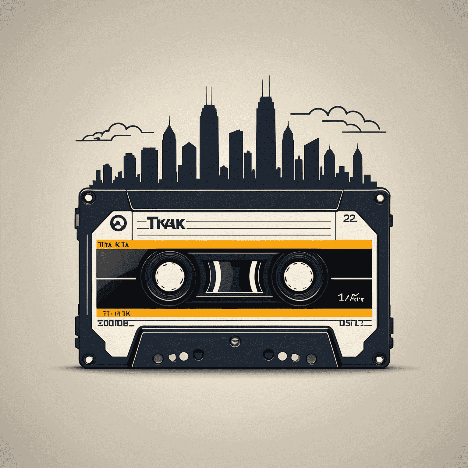 Tik_Tak Logo - A stylized cassette tape with urban skyline