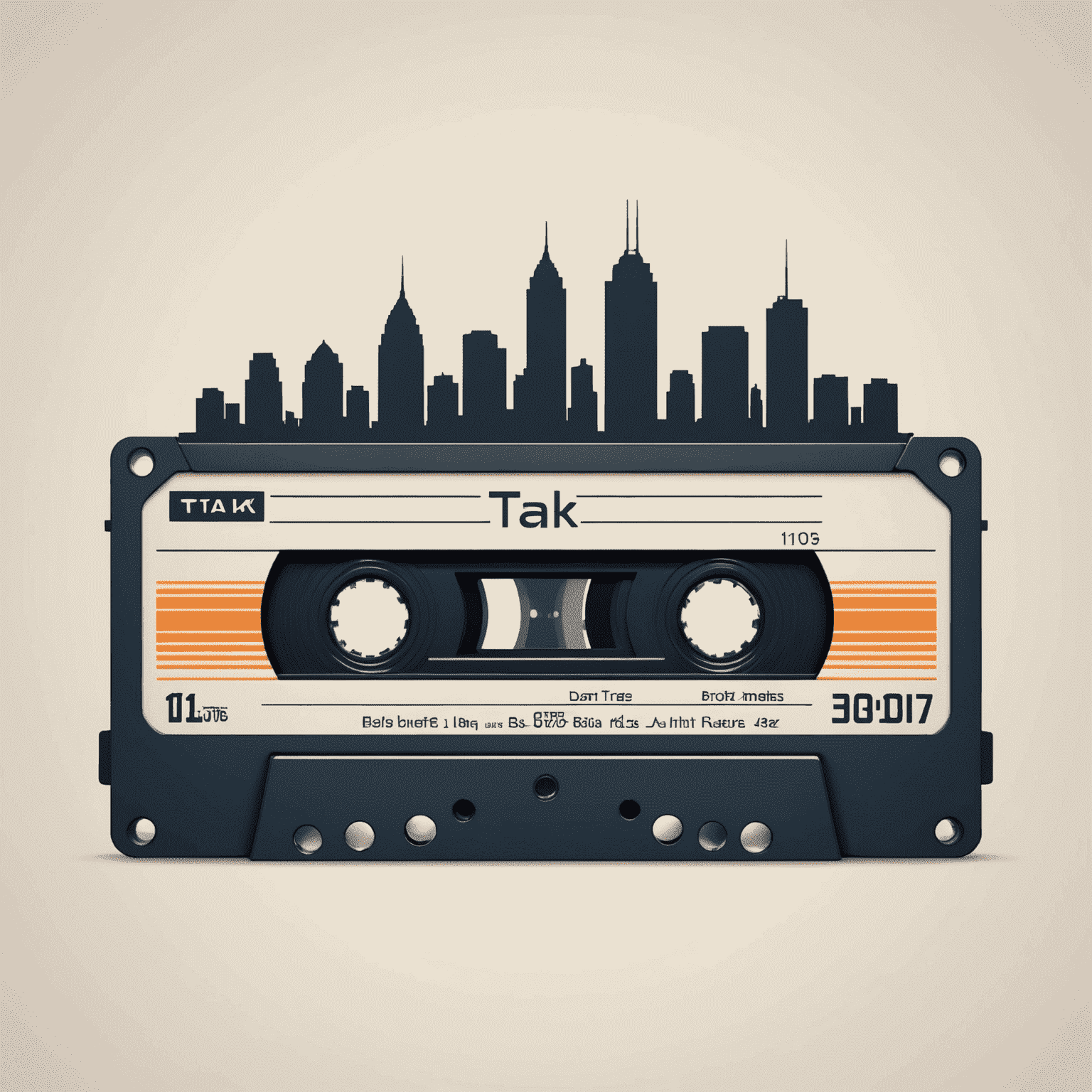 Tik_Tak Logo - A stylized cassette tape with urban skyline