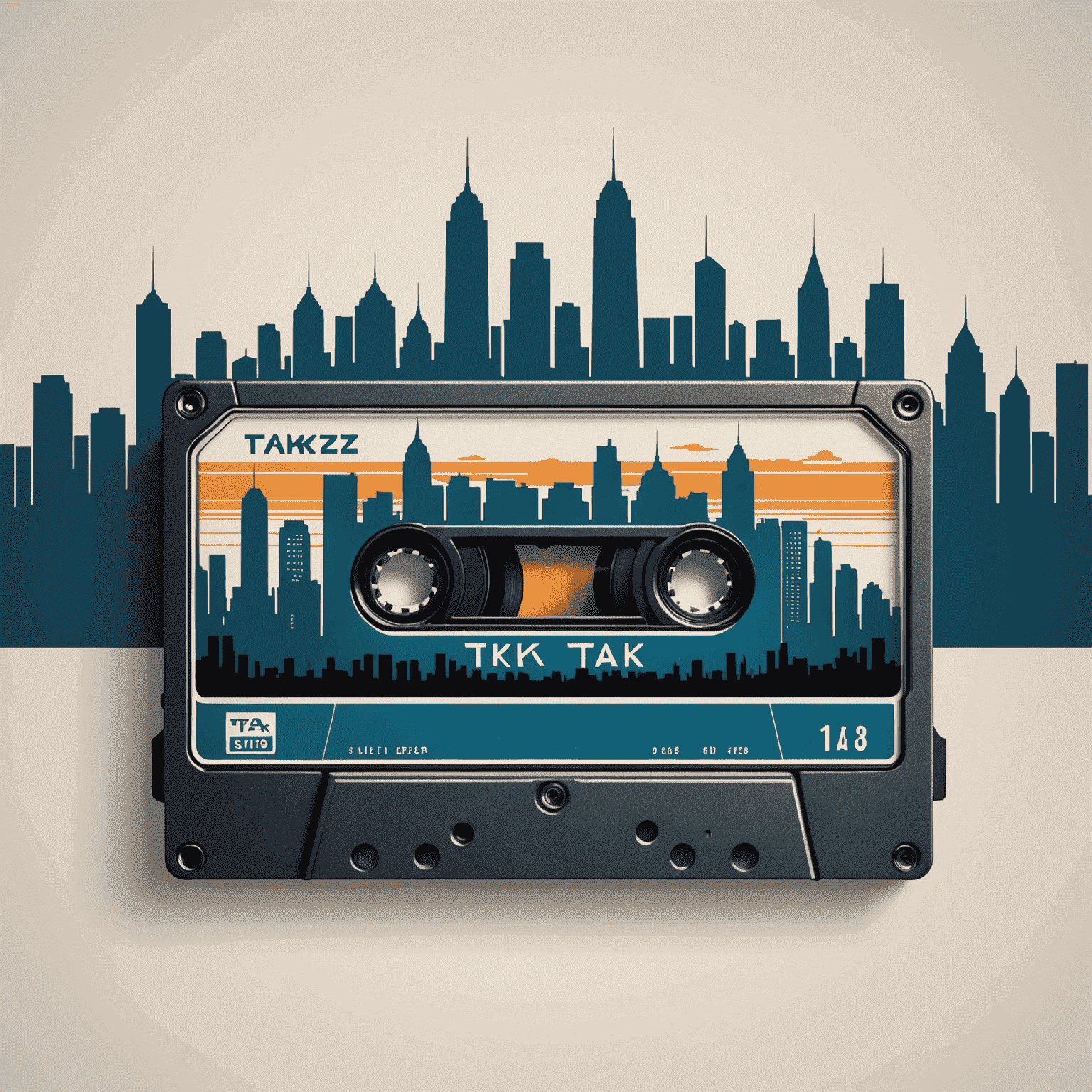 Tik_Tak Logo - A stylized cassette tape with urban skyline