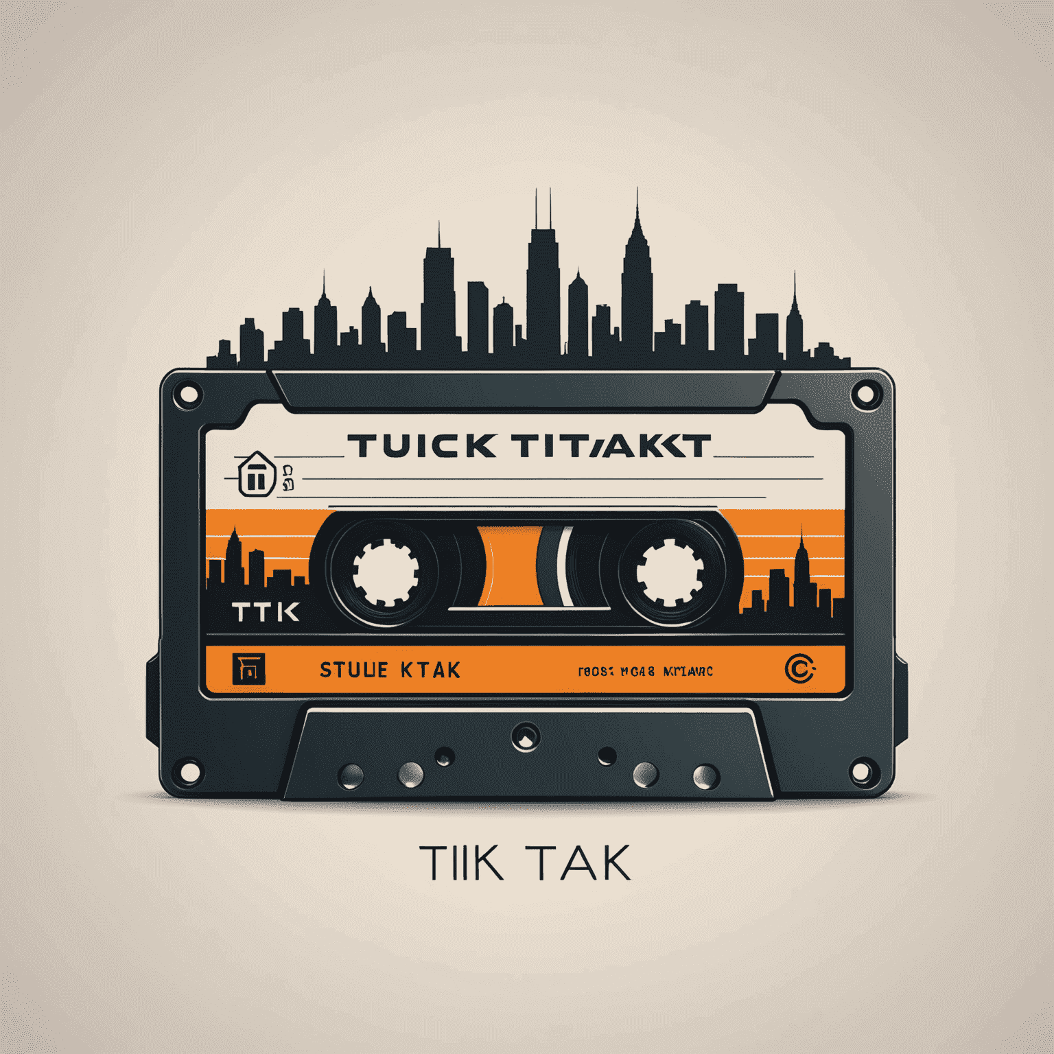 Tik_Tak Logo - A stylized cassette tape with urban skyline