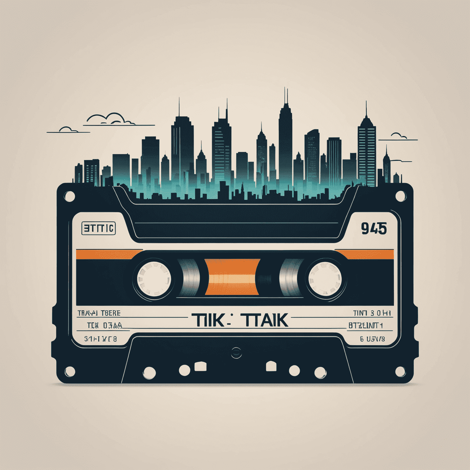 Tik_Tak Logo - A stylized cassette tape with urban skyline