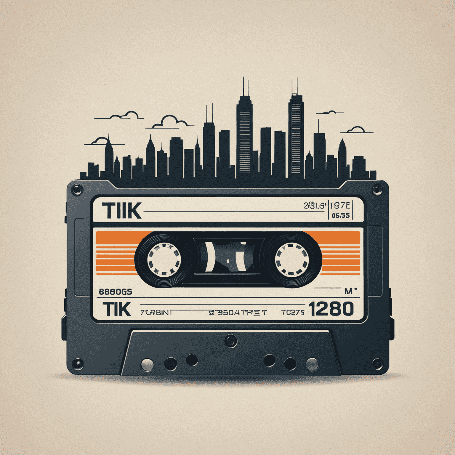 Tik_Tak Logo - A stylized cassette tape with urban skyline