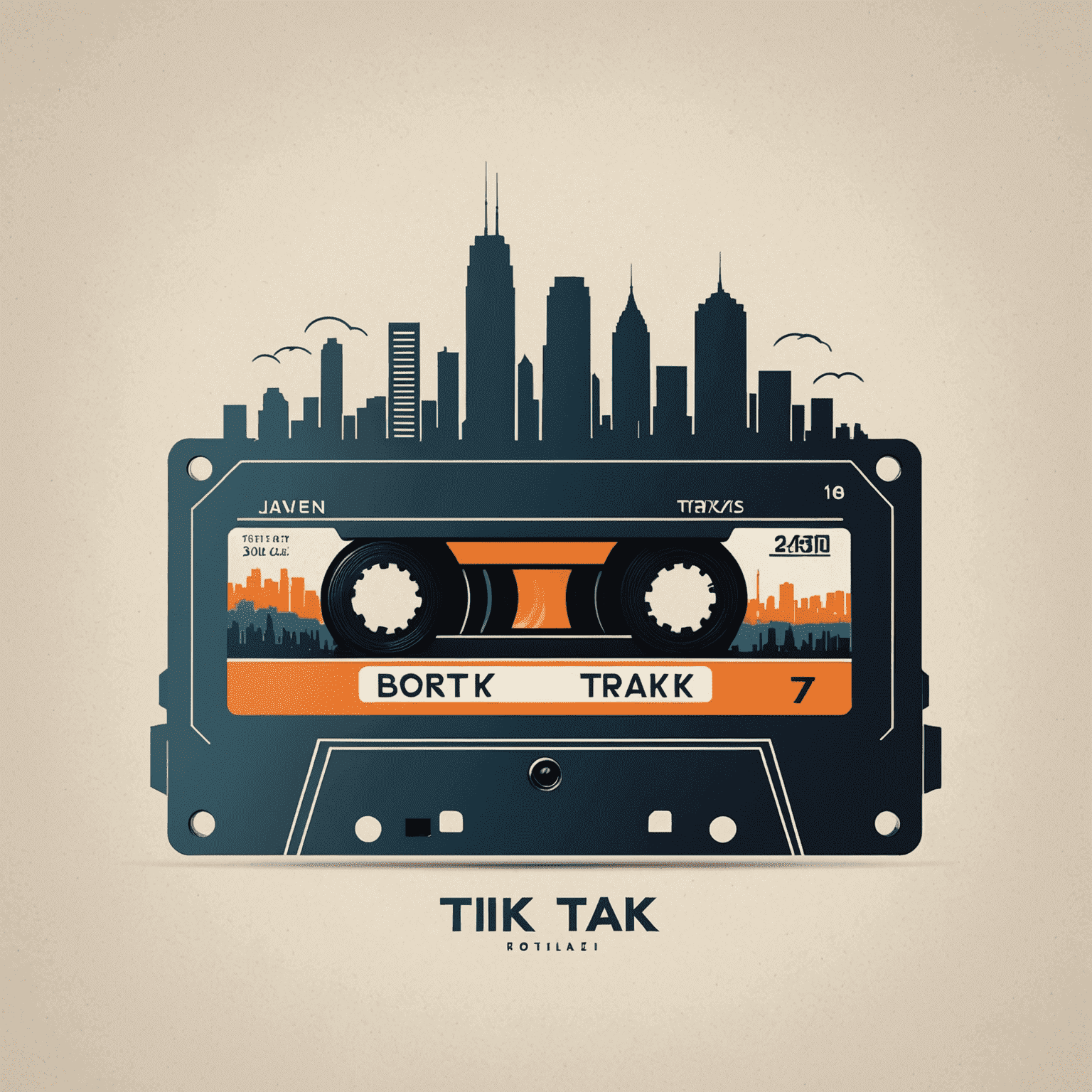 Tik_Tak Logo - A stylized cassette tape with urban skyline