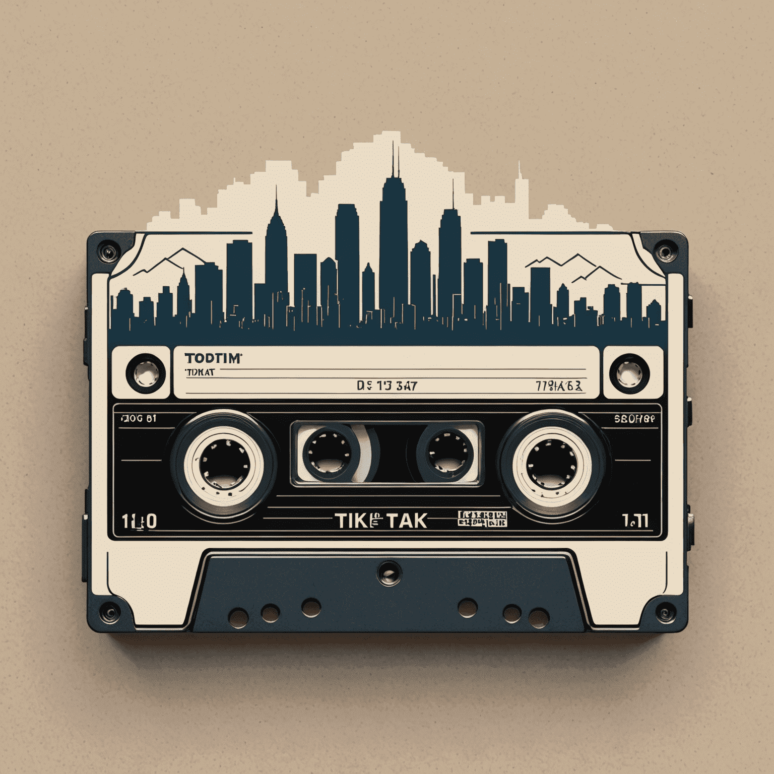 Tik_Tak Logo - A stylized cassette tape with urban skyline