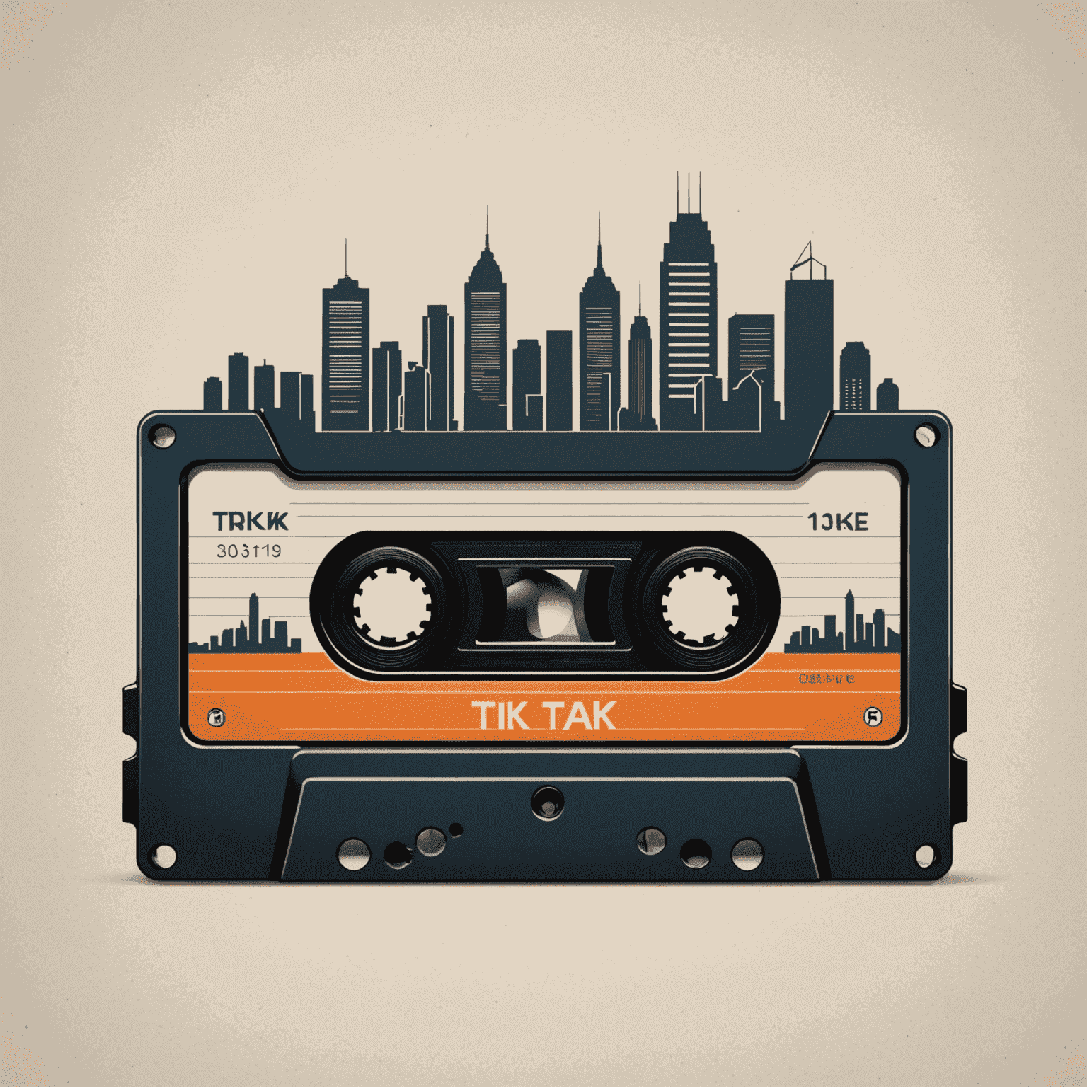 Tik_Tak Logo - A stylized cassette tape with urban skyline