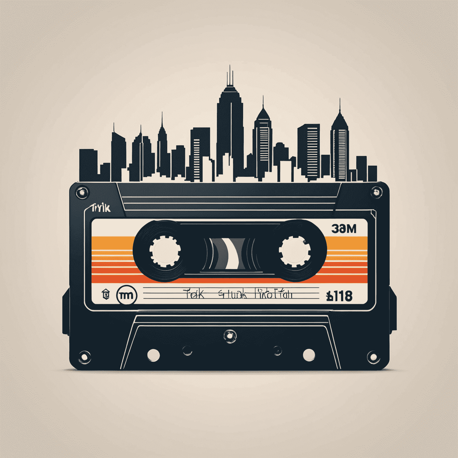 Tik_Tak Logo - A stylized cassette tape with urban skyline