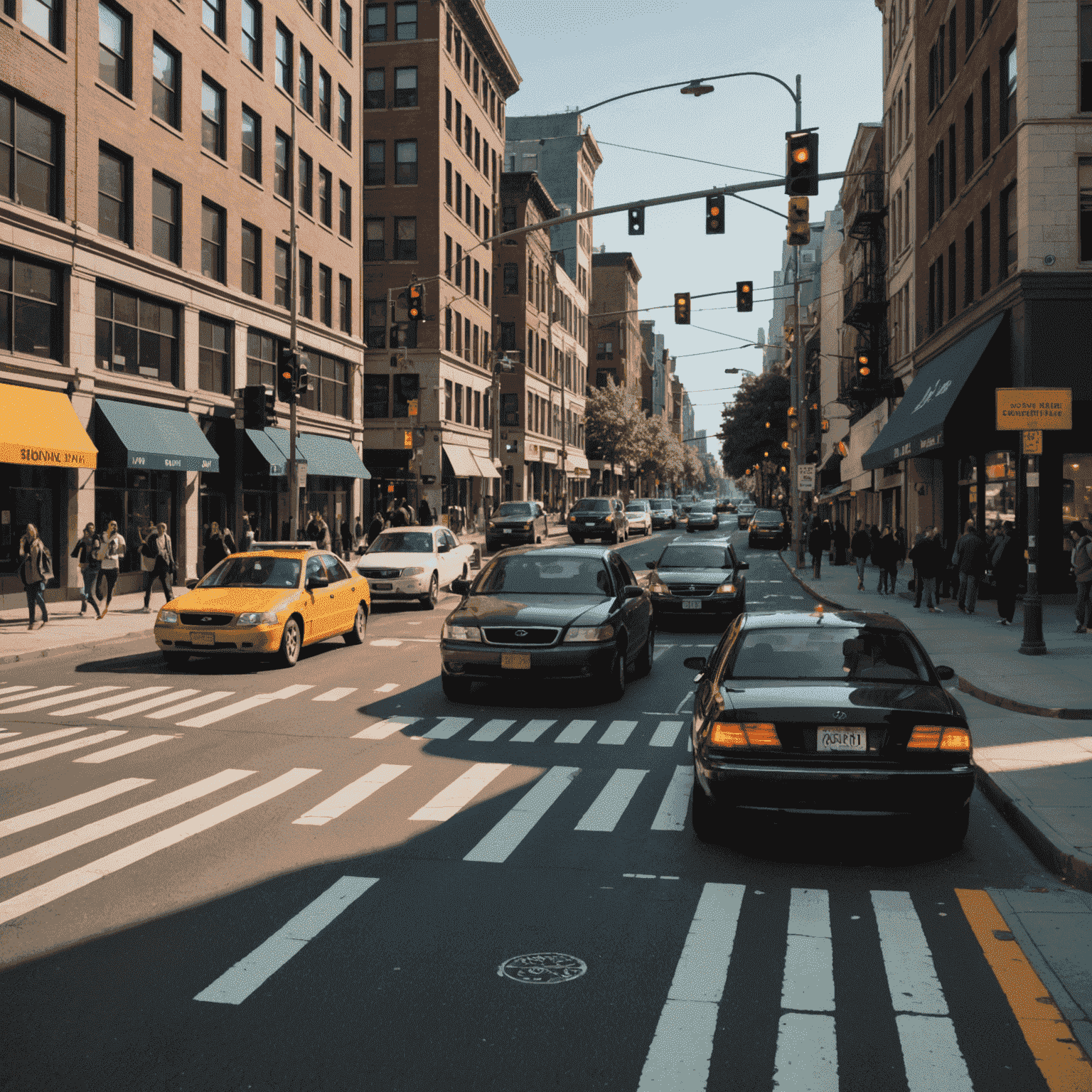 Preview of an urban soundscape with a busy street corner, traffic lights, and pedestrians crossing. The image suggests various audio elements like car horns, footsteps, and ambient city noise.