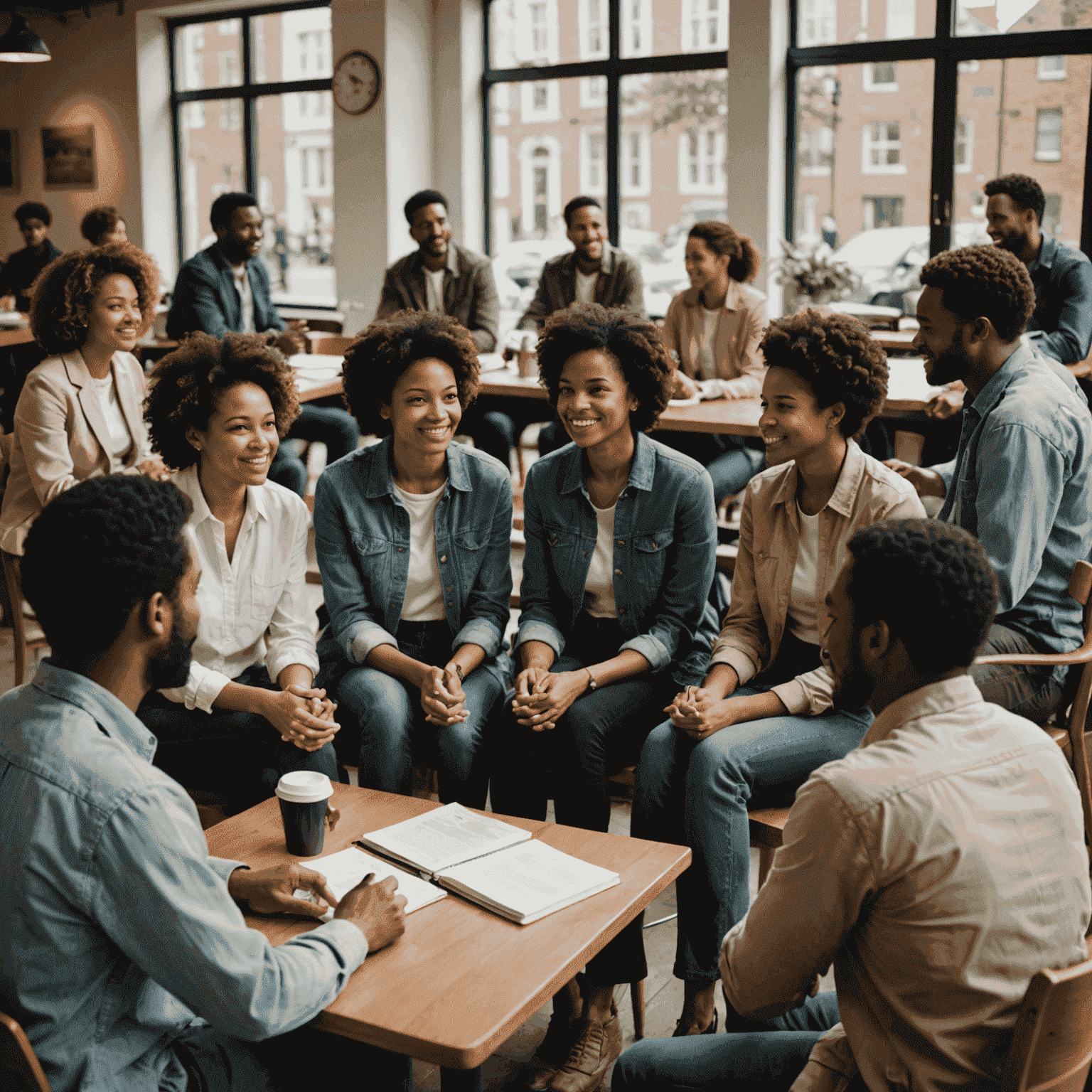 Group of people engaged in various conversations